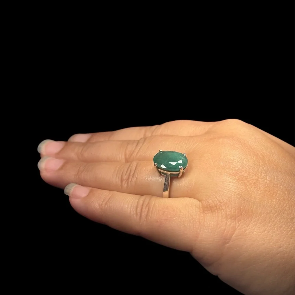 Handmade Natural Emerald Ring – Oval Cut 4 Carat | 925 Sterling Silver Size 7.5
